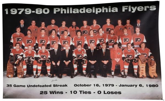 1979-80 Philadelphia Flyers Signed 1-of-a-Kind Banner Commemorating Their Record Unbeaten Streak (78" x 48")